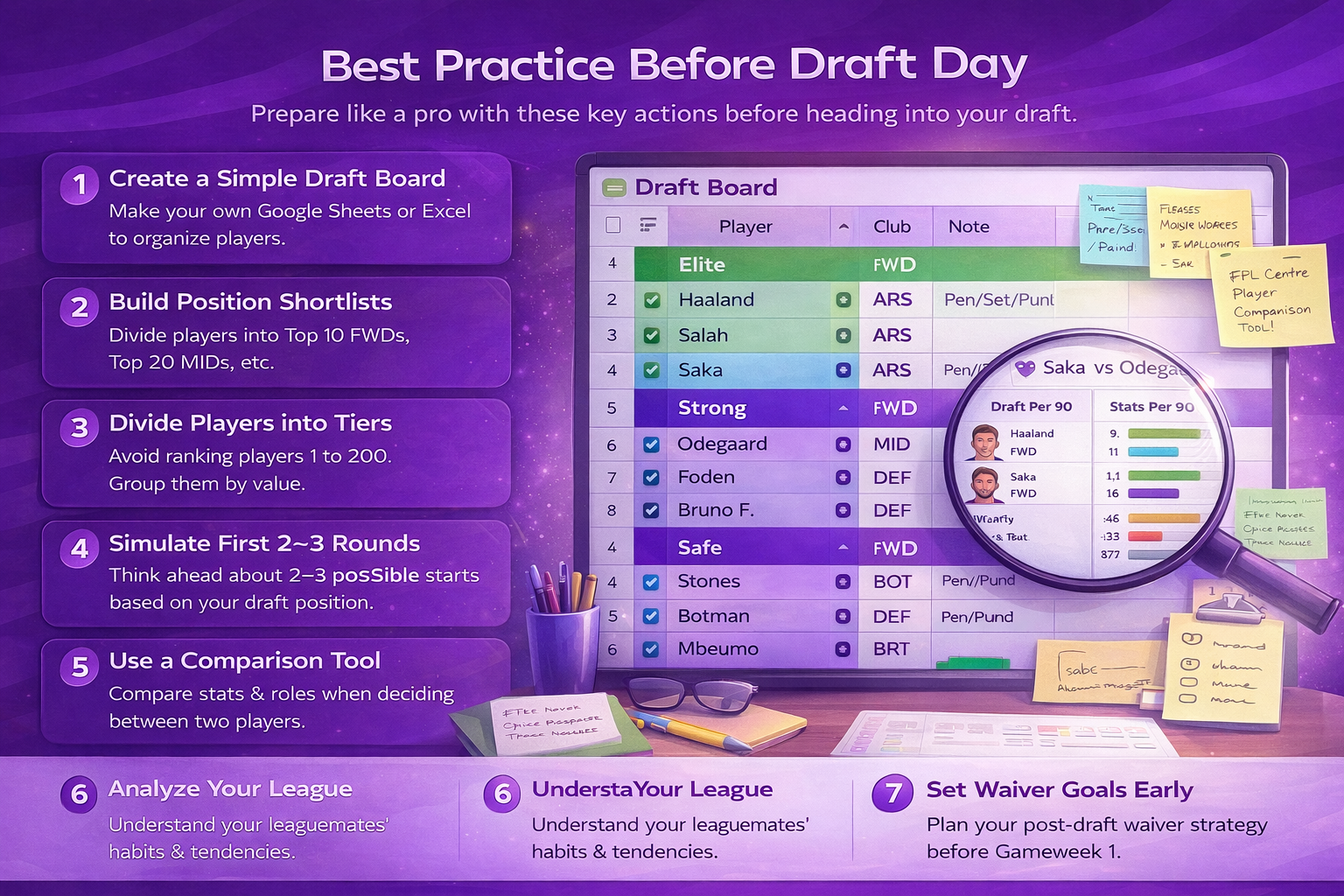 Best practice before draft day in Fantasy Premier League Draft including tiers and draft board planning